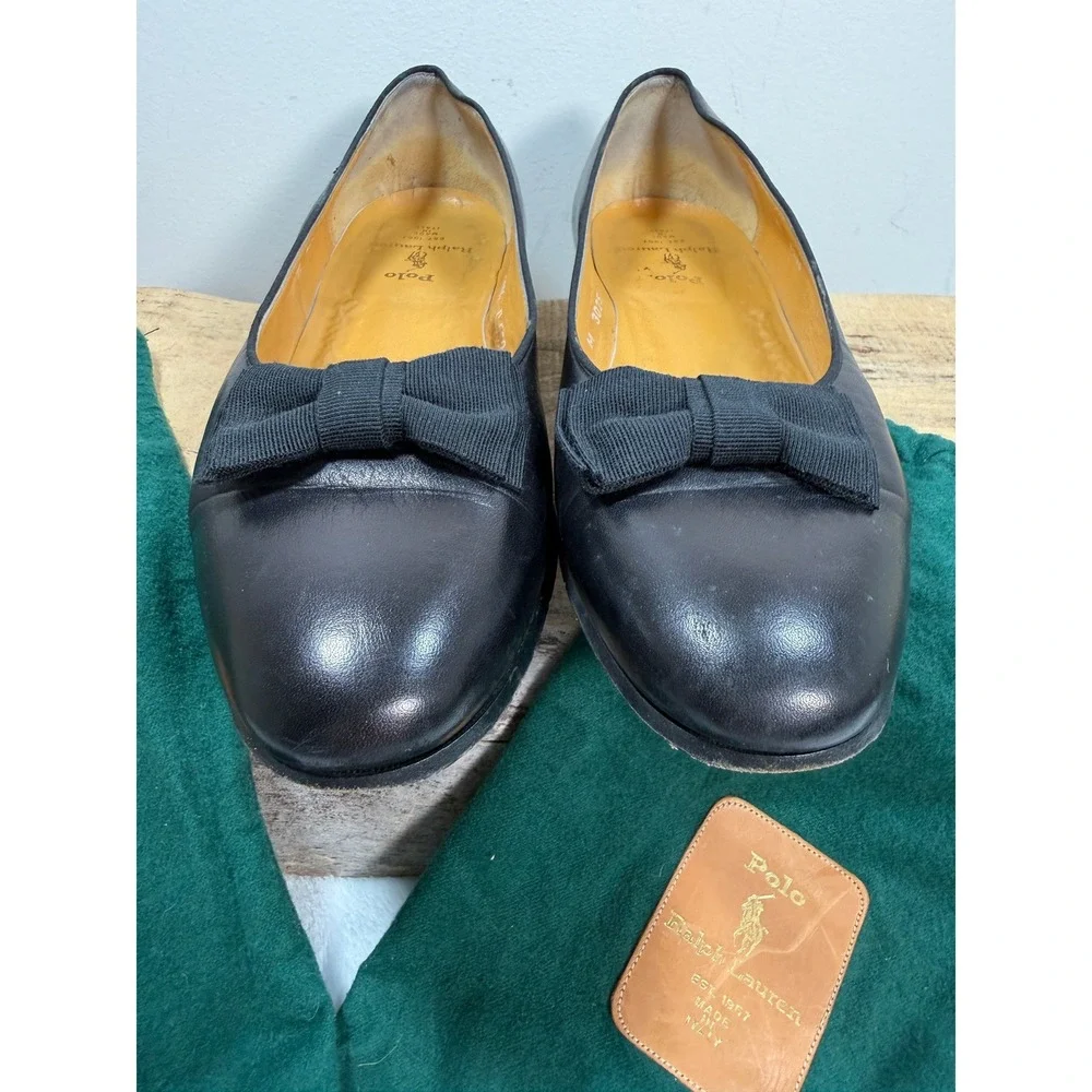 Polo Ralph Lauren Mens Black Leather Opera Pumps Formal Bow Loafers 10.5 D Italy